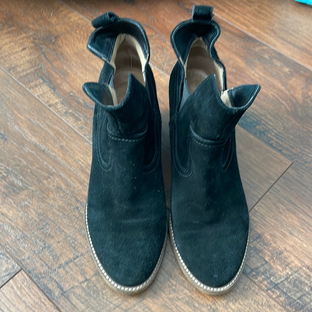 Waterproof suede wedge bootie